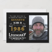 40th Birthday 1986 Vintage Black Gold Personalized Kaart (Voorkant)