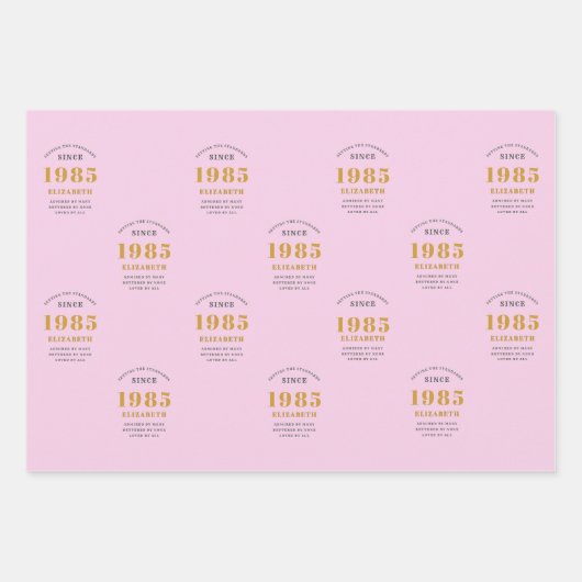 40th Birthday 1986 Voeg naam toe Pink Grey Inpakpapier Vel (Voorkant 3)