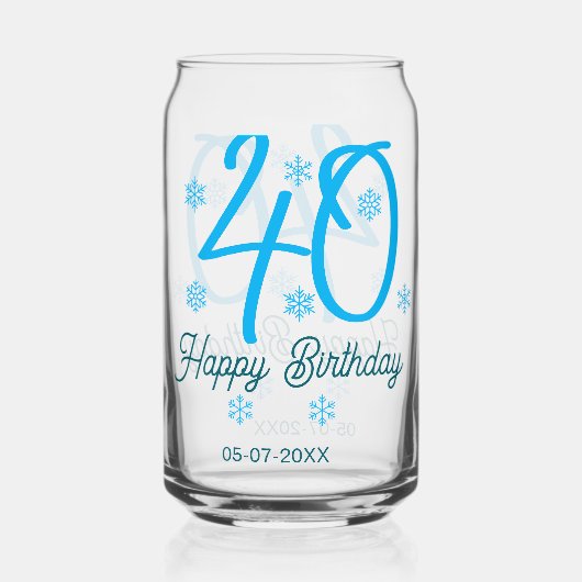 40th birthday add name date year blue template blikvorm glas (Voorkant)