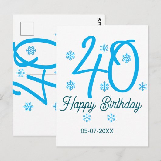 40th birthday add name date year blue template briefkaart (Voorkant / Achterkant)