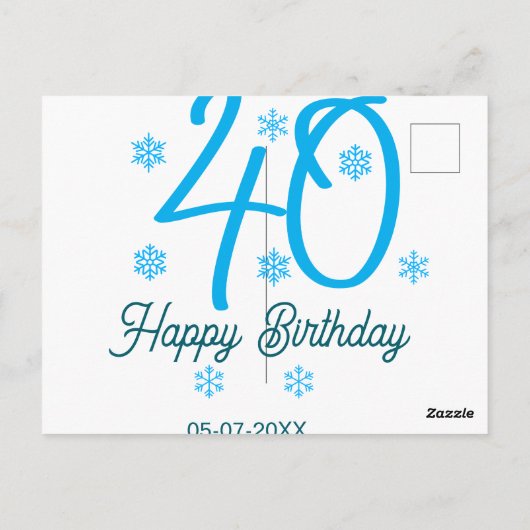 40th birthday add name date year blue template briefkaart (Achterkant)