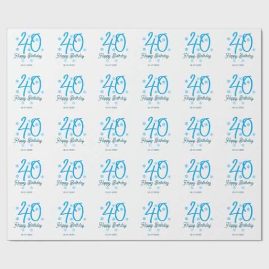 40th birthday add name date year blue template cadeaupapier (Vlak)