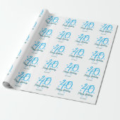 40th birthday add name date year blue template cadeaupapier (Uitgerold)