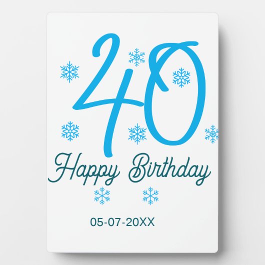 40th birthday add name date year blue template fotoplaat (voorkant)