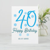 40th birthday add name date year blue template kaart (Staand voorkant)