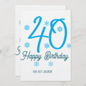 40th birthday add name date year blue template kaart (Voorkant / Achterkant)