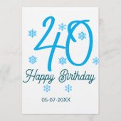 40th birthday add name date year blue template kaart (Voorkant)