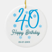 40th birthday add name date year blue template keramisch ornament (Achterkant)