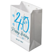 40th birthday add name date year blue template medium cadeauzakje (Voorkant Gekanteld)