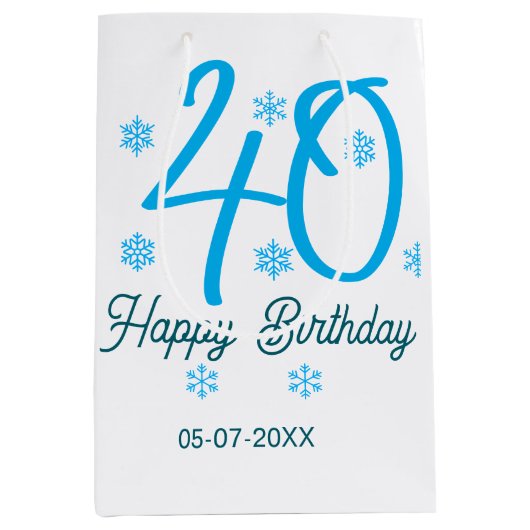 40th birthday add name date year blue template medium cadeauzakje (Voorkant)