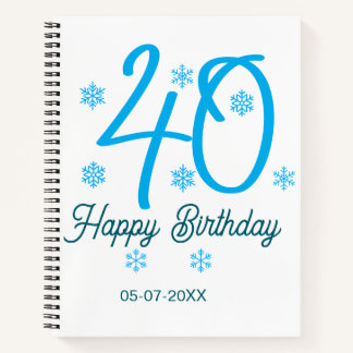40th birthday add name date year blue template notitieboek