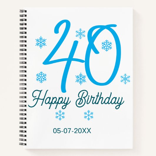 40th birthday add name date year blue template notitieboek (Voorkant)