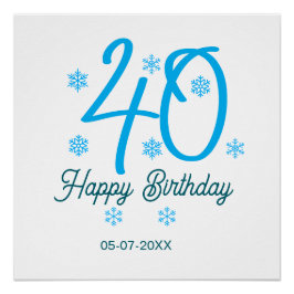 40th birthday add name date year blue template perfect poster