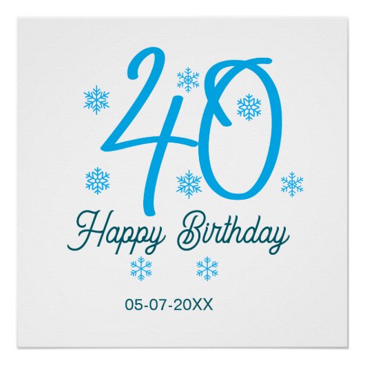 40th birthday add name date year blue template perfect poster (Voorkant)