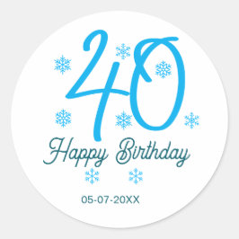 40th birthday add name date year blue template ronde sticker