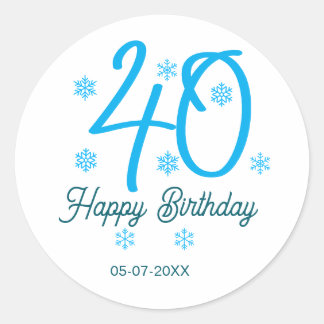 40th birthday add name date year blue template ronde sticker