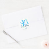 40th birthday add name date year blue template ronde sticker (Envelop)