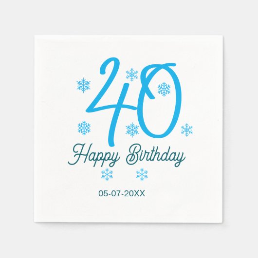 40th birthday add name date year blue template servet (Voorkant)