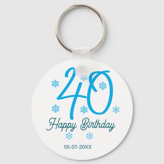 40th birthday add name date year blue template sleutelhanger (Voorkant)