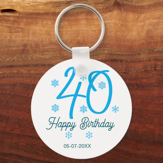 40th birthday add name date year blue template sleutelhanger (Achterkant)
