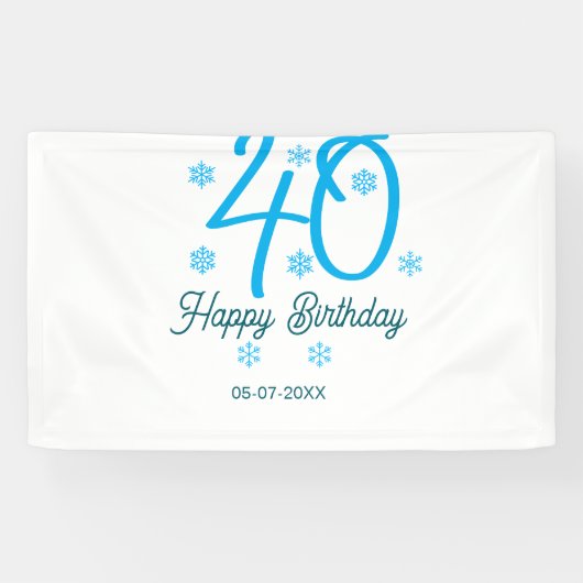 40th birthday add name date year blue template spandoek (Horizontaal)