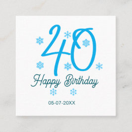 40th birthday add name date year blue template vierkante visitekaartje