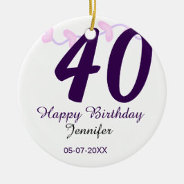 40th birthday add name date year purple floral pin keramisch ornament