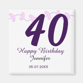 40th birthday add name date year purple floral pin magneet