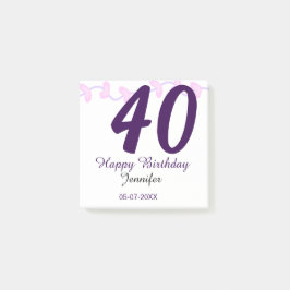40th birthday add name date year purple floral pin post-it® notes