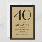 40th Birthday Adult Black and Gold Modern Minimal  Kaart (Voorkant)