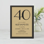 40th Birthday Adult Black and Gold Modern Minimal  Kaart (Staand voorkant)