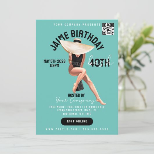 40th Birthday Bash Event Club Style Flyers B Kaart (Staand voorkant)