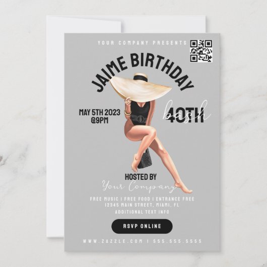 40th Birthday Bash Event Club Style Flyers Kaart (Voorkant)