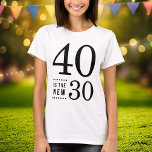 40th Birthday Black 40 is de nieuwe 30 T-shirt<br><div class="desc">Dit humoristische 40e verjaardag T-shirt is voorzien van de woorden "40 is de nieuwe 30" in het zwart, perfect voor een lichtgekleurd T-shirt. Als u tekst wilt toevoegen, klikt u op de knop Aanpassen. *Het Zazzle-watermerk dat in het zoomvoorbeeld wordt weergegeven, wordt NIET weergegeven op het uiteindelijke afgedrukte product. ©...</div>