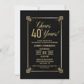40th Birthday Black and Gold Party Invitation Kaart (Voorkant)