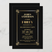 40th Birthday Black and Gold Party Invitation Kaart (Voorkant / Achterkant)