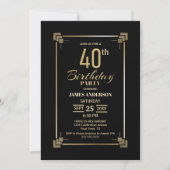 40th Birthday Black and Gold Party Invitation Kaart (Voorkant)
