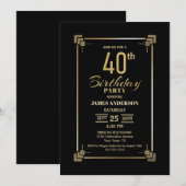 40th Birthday Black and Gold Party Invitation Kaart (Voorkant / Achterkant)