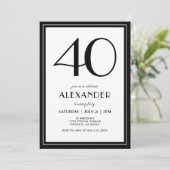 40th Birthday Black and White Modern Minimalist  Kaart (Staand voorkant)