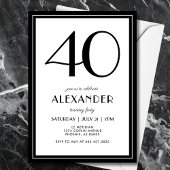 40th Birthday Black and White Modern Minimalist  Kaart