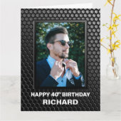 40th Birthday Black Geometric Pattern Custom Photo Kaart (Gele Bloem)