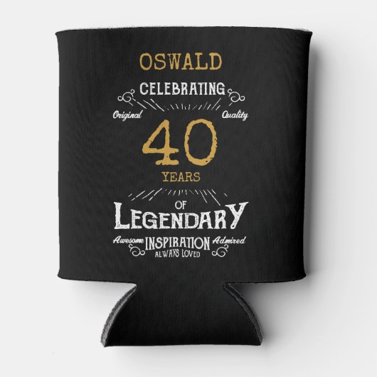 40th Birthday Black Gold Legendary Funny Blikjeskoeler (Voorkant)