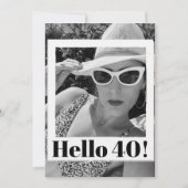 40th Birthday Black White Photo Lijst Modern Chic Kaart (Voorkant)