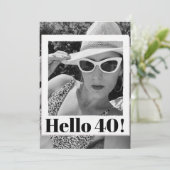 40th Birthday Black White Photo Lijst Modern Chic Kaart (Staand voorkant)