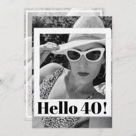 40th Birthday Black White Photo Lijst Modern Chic Kaart