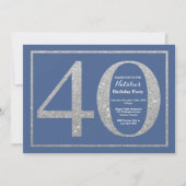 40th Birthday Blue en Silver Glitter Kaart (Voorkant)