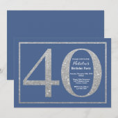 40th Birthday Blue en Silver Glitter Kaart (Voorkant / Achterkant)