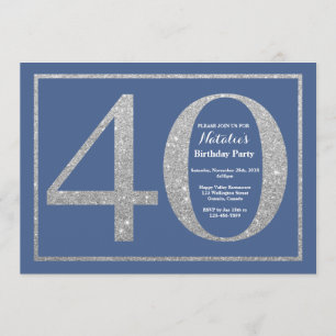 40th Birthday Blue en Silver Glitter Kaart