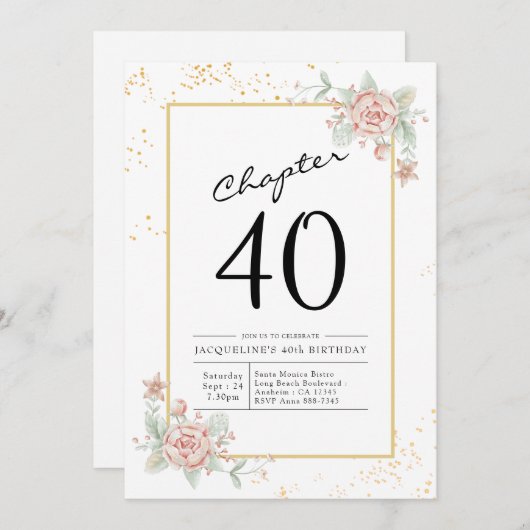 40th Birthday Blush Floral Kaart (Voorkant / Achterkant)