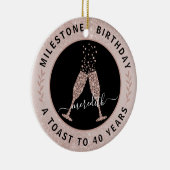 40th Birthday Blush Glitter Champagne Toast Name Keramisch Ornament (Rechts)